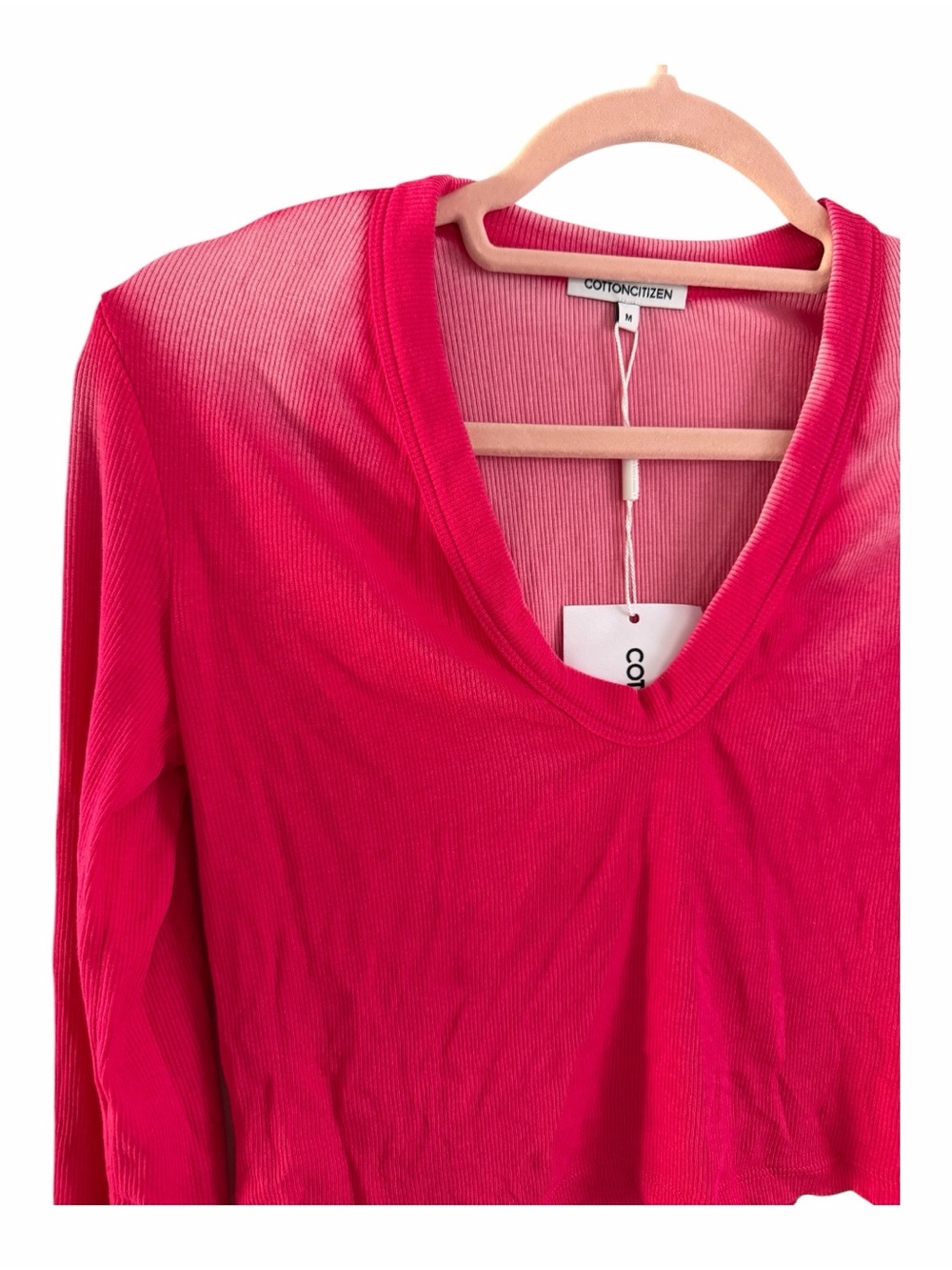 Cotton Citizen Pink V-Neck Long Sleeve Crop Top - Picture 2 of 7